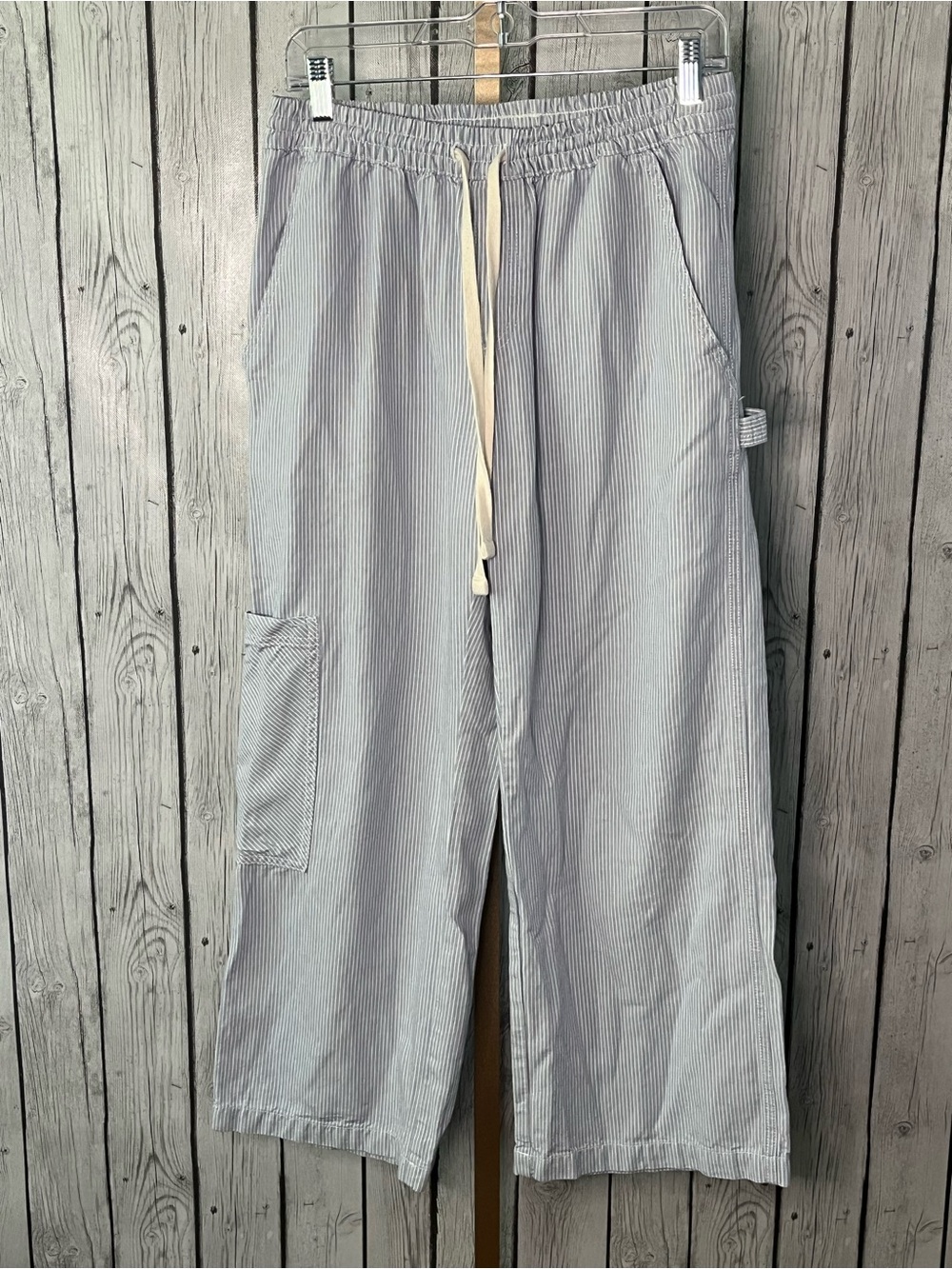 Aerie Striped Carpenter Wide Leg Pants Blue White S Short